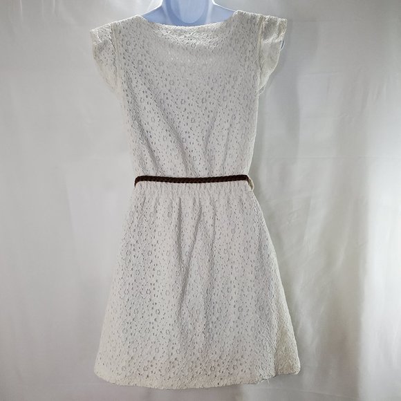 Women's Ivory Dress Floral Lace with Braided Belt - Picture 4 of 4